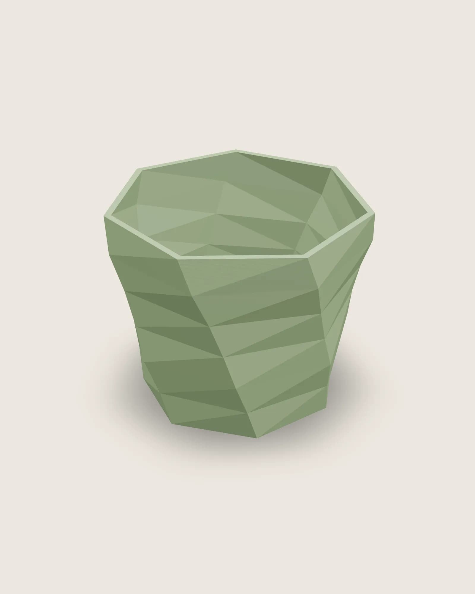 Doniczka Low-poly — PLA, kolor szałwia